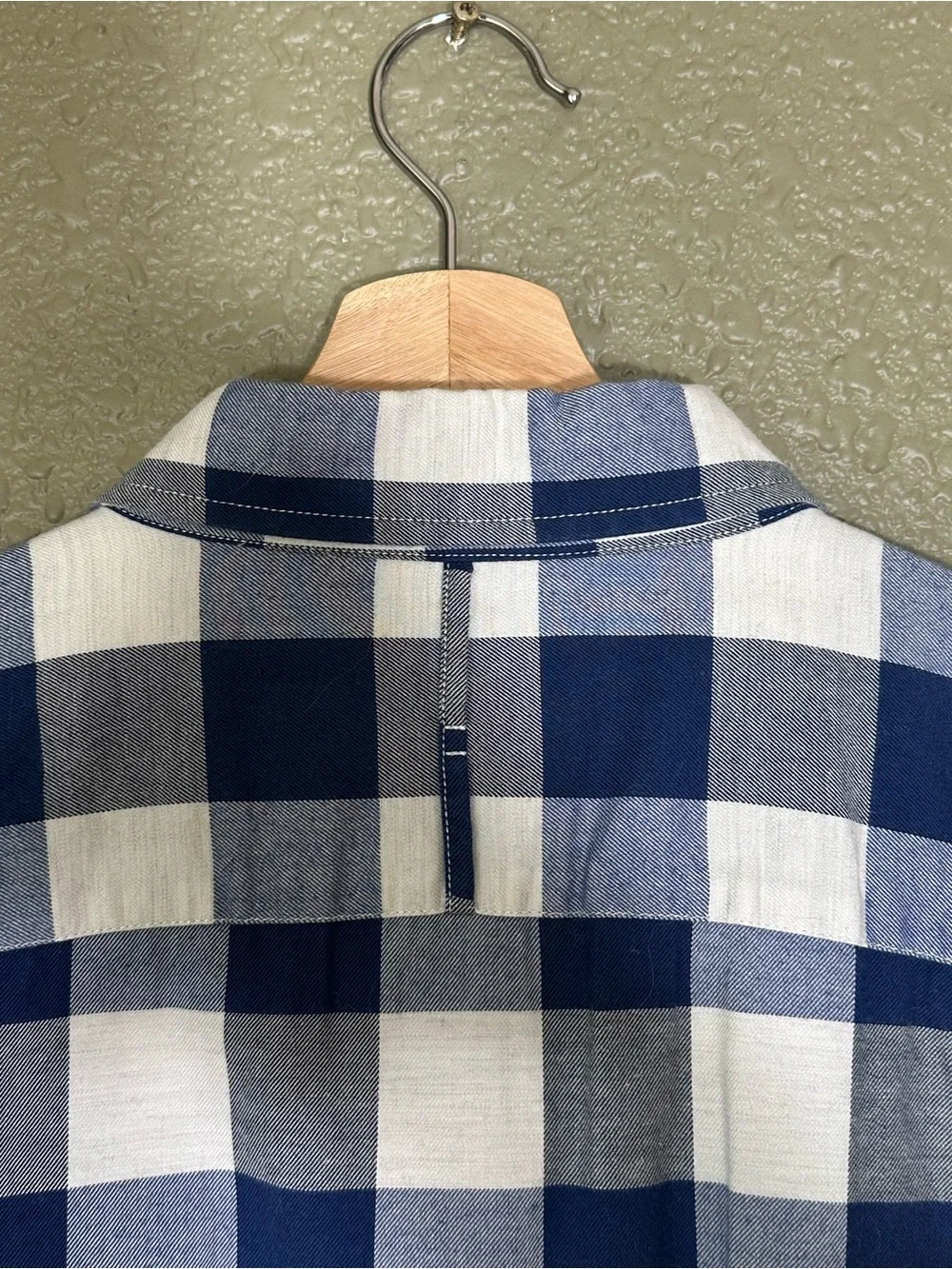 Banana Republic Men XL Grant Fit Luxe Flannel Shirt Blue White Buffalo Check EUC